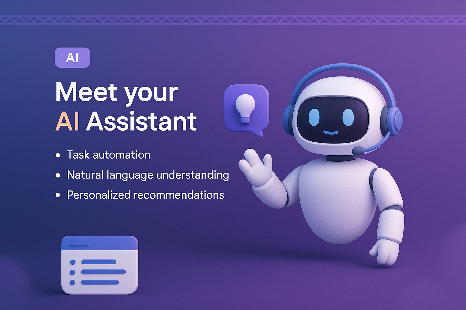 3D AI Assistant Landing Page Design with Features Overview