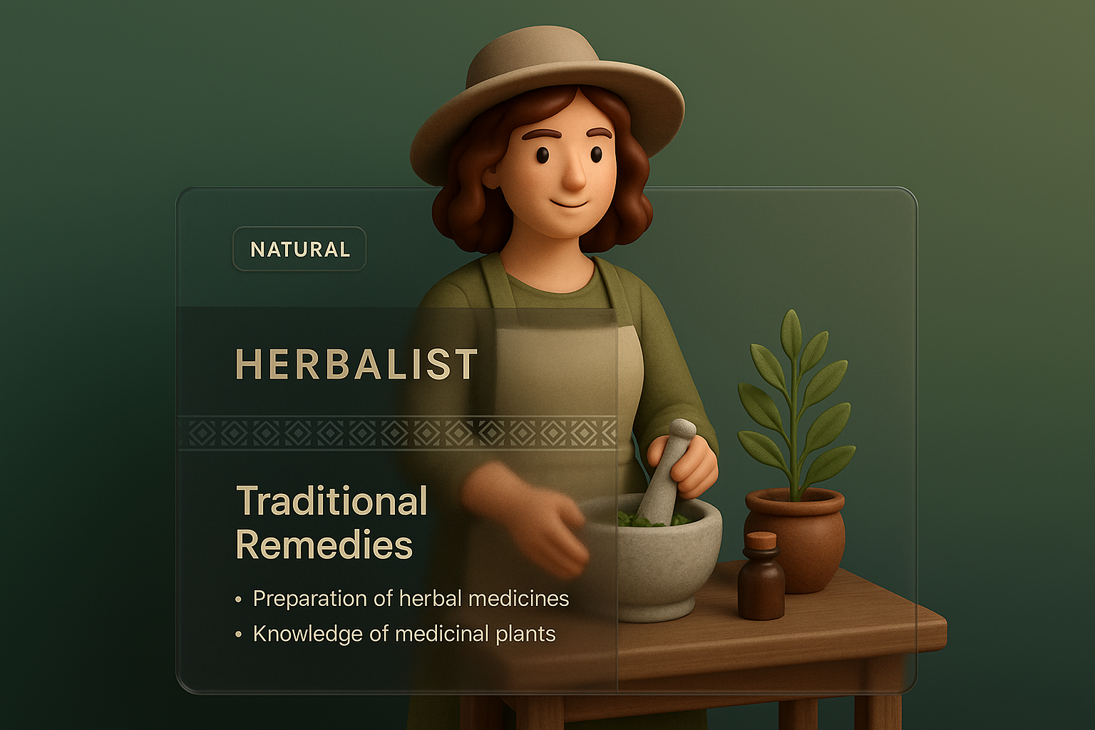 3D Illustration of Herbalist with Natural Remedies