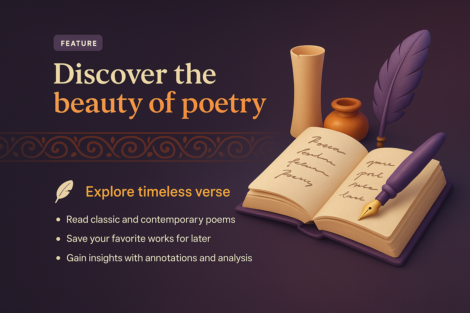 3D Illustration of Poetry Features on Landing Page