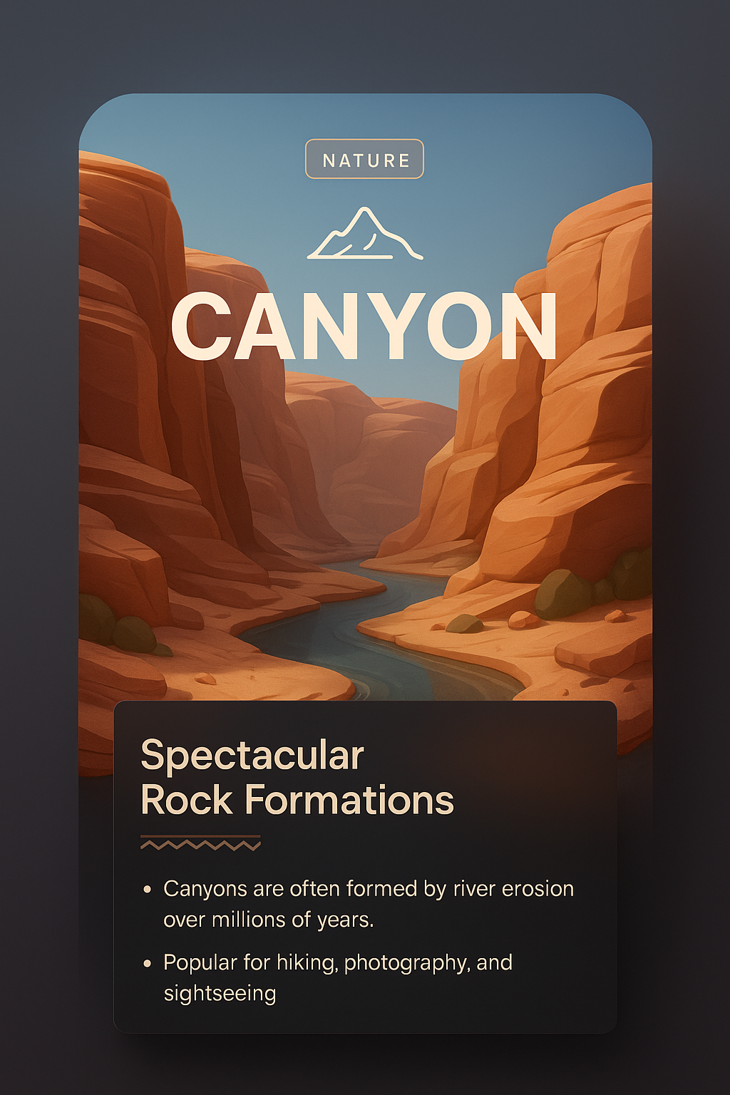 3D Canyon Web Composition with Text Blocks