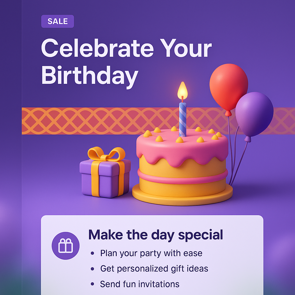 Vibrant 3D Birthday Celebration Illustration