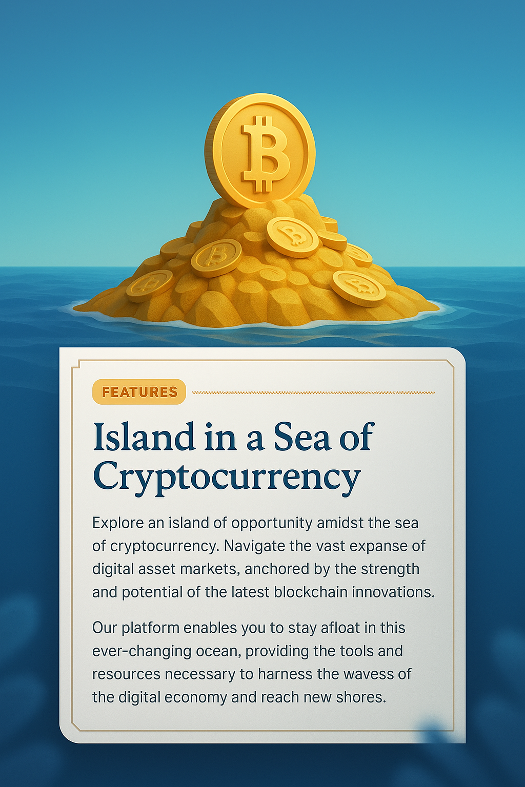 Island of Cryptocurrency: A 3D Illustration of Digital Wealth