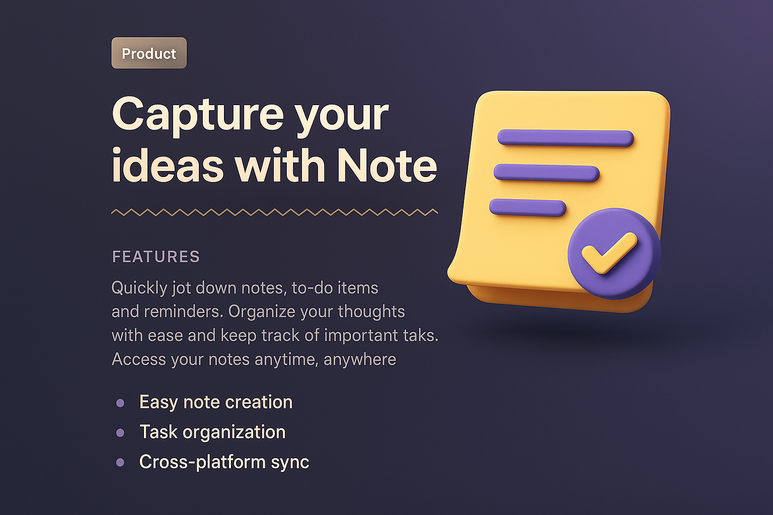 Landing Page Design Featuring 3D Note Illustration