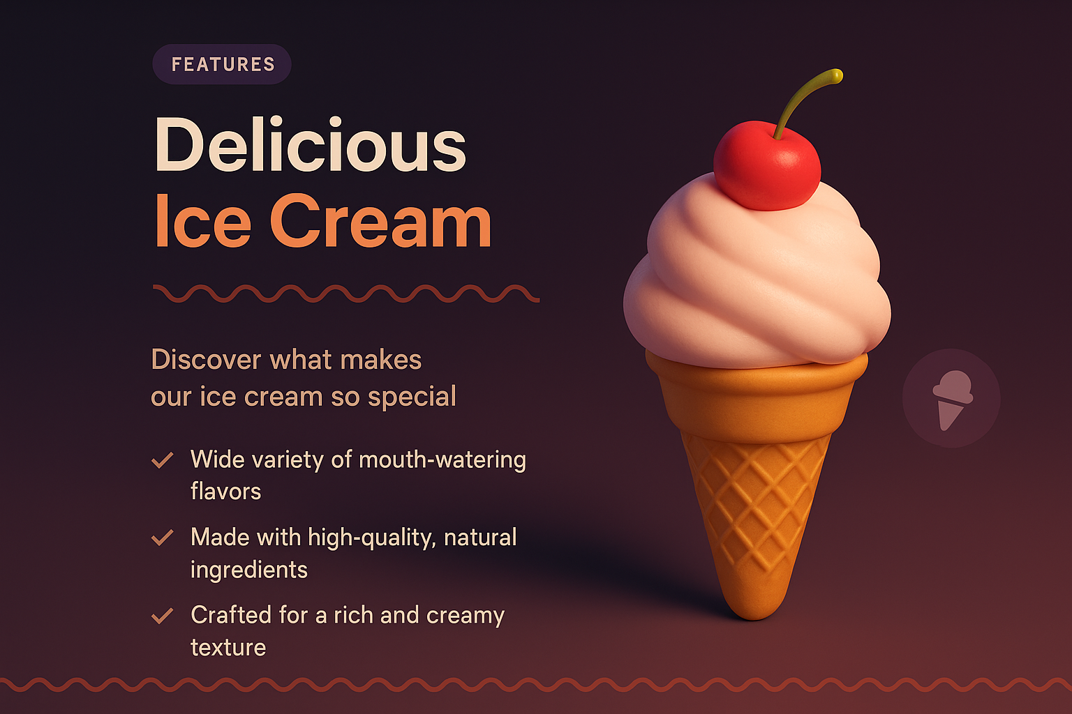 3D Ice Cream Illustration with Features Highlight