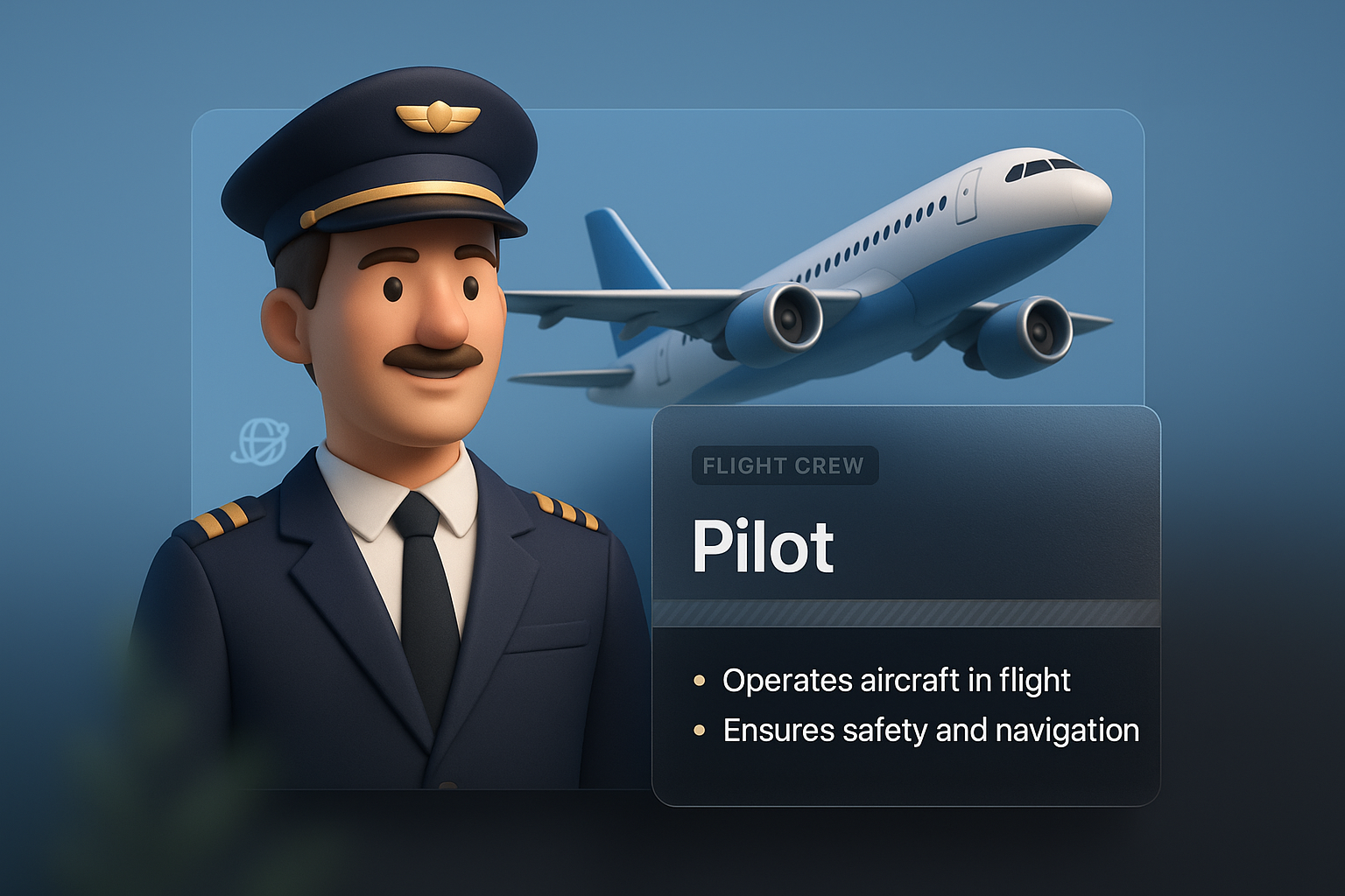 3D Illustration of a Pilot with Aircraft Background