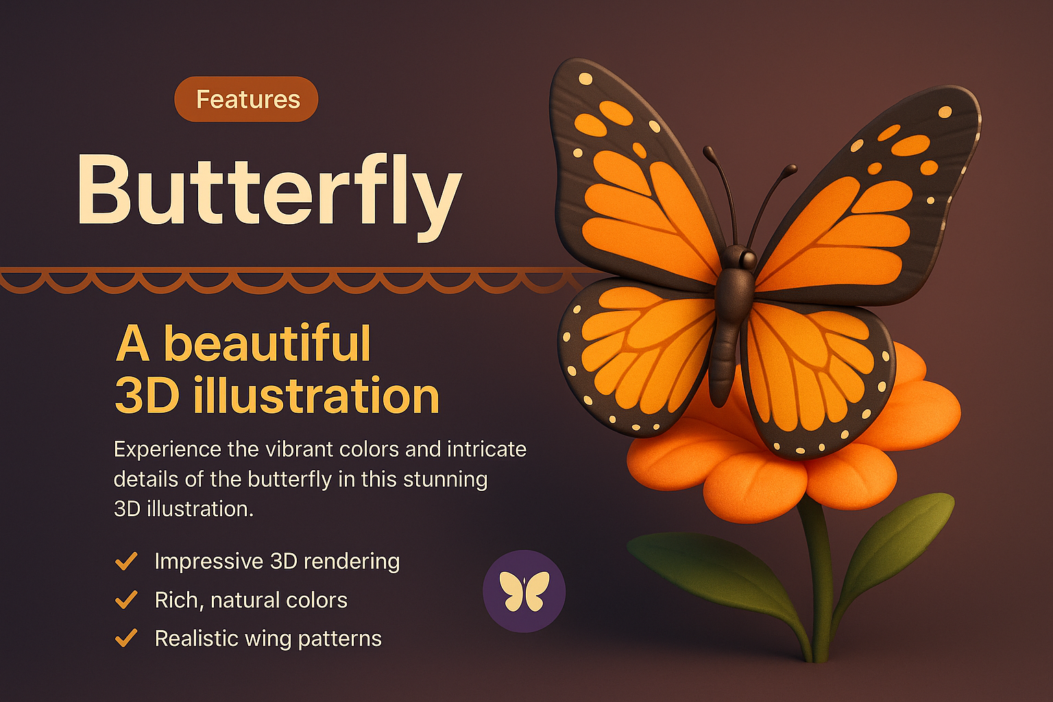 Stunning 3D Butterfly Illustration with Features and Patterns
