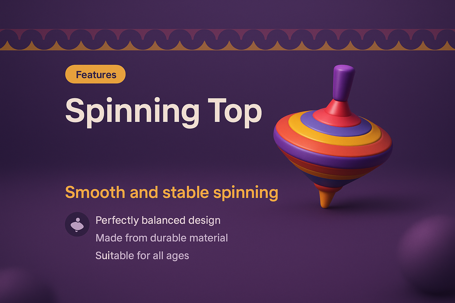 3D Spinning Top Illustration with Features Highlighted