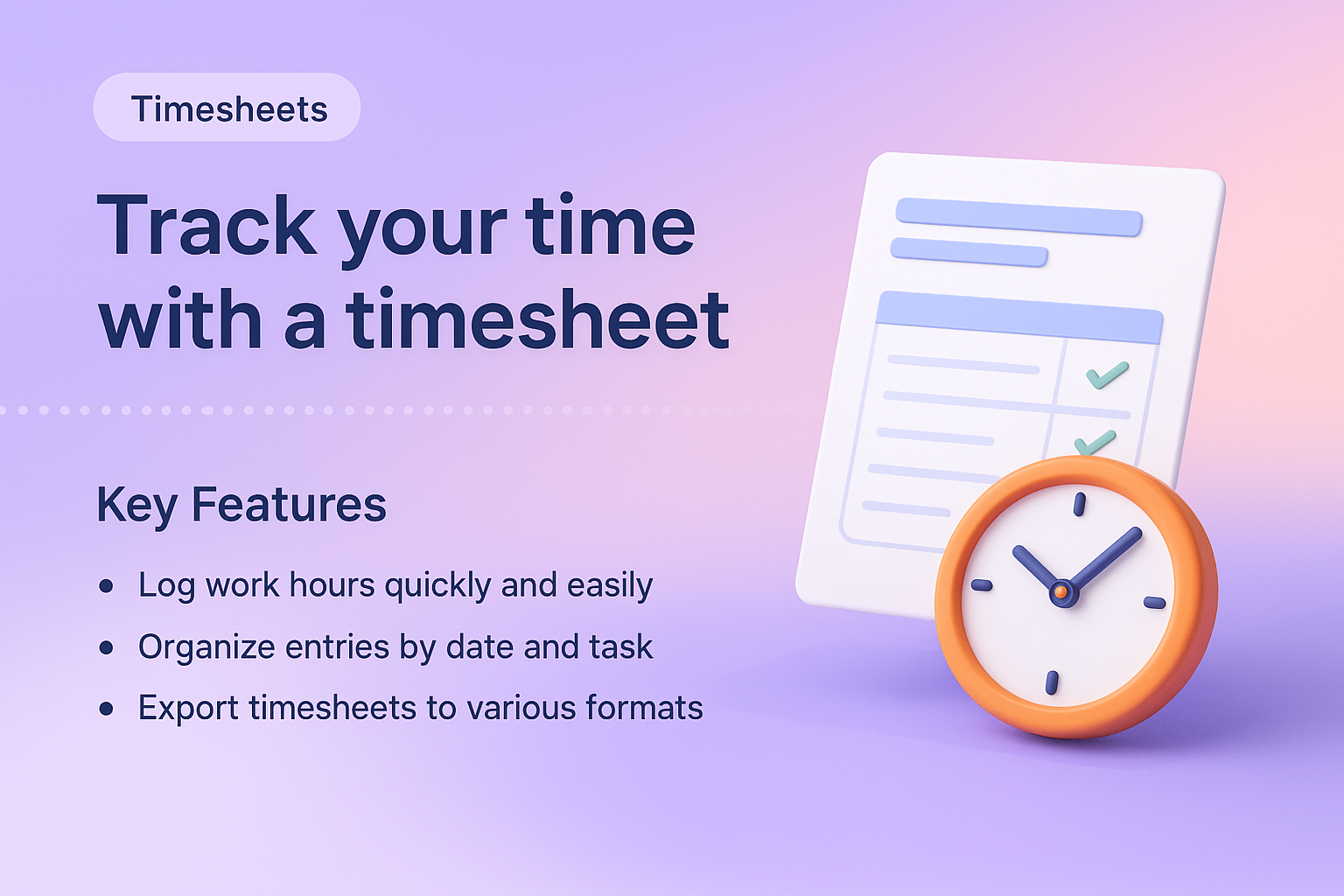 3D Illustration of a Timesheet with Key Features