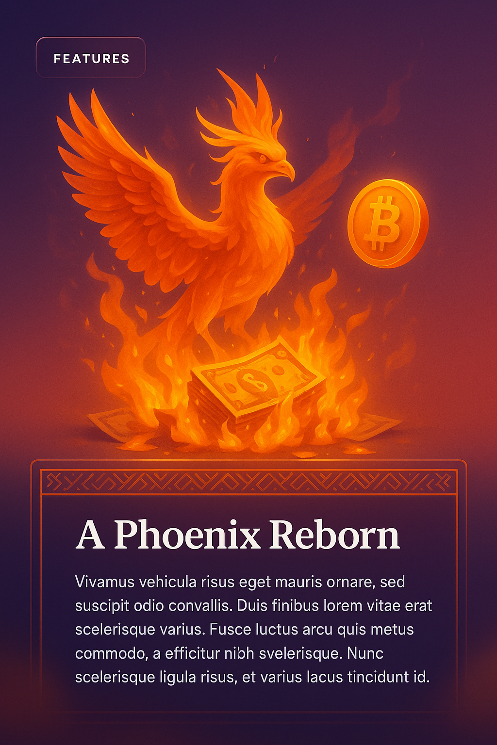 A Phoenix Reborn from Burning Money with Crypto Glowing