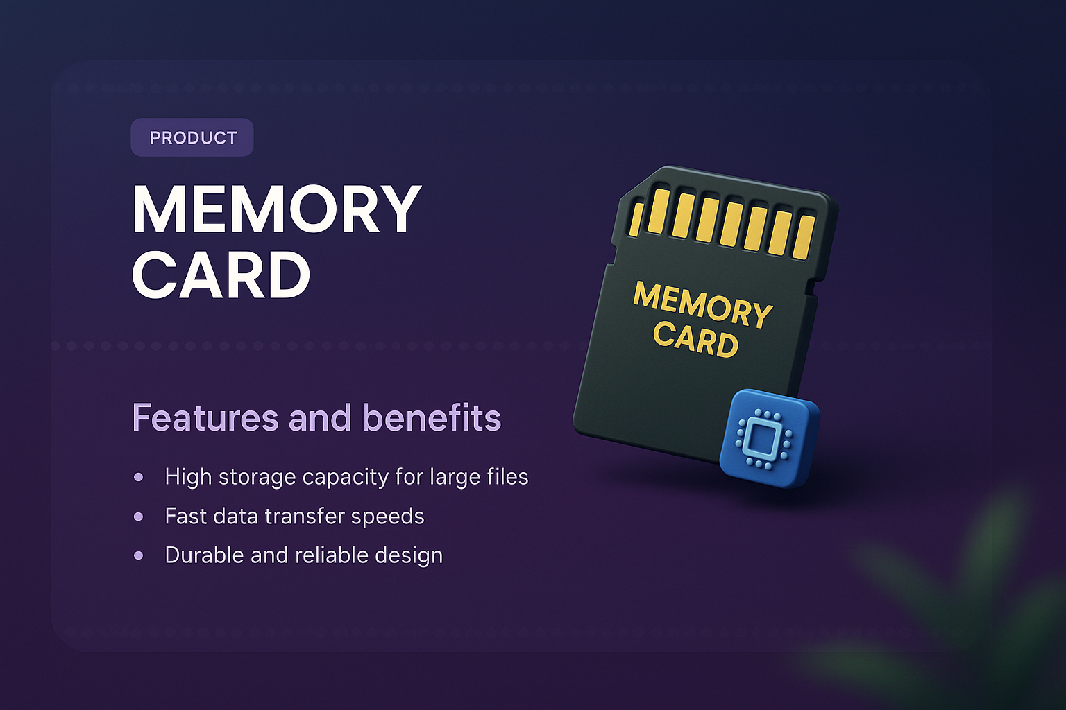 Landing Page Design for Memory Card Features and Benefits