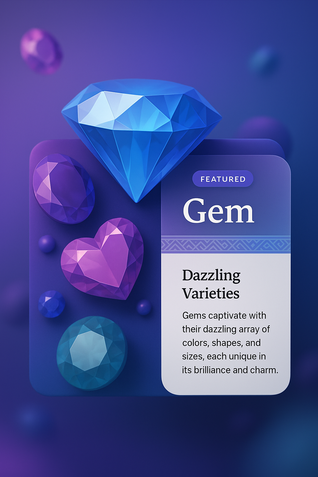 3D Illustration of Vibrant Gems and Gemstone Features