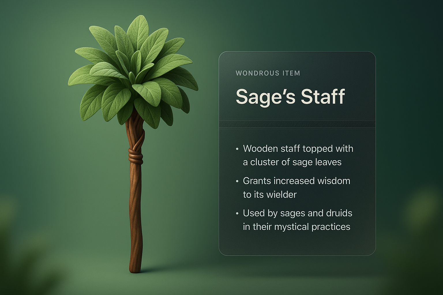 3D Illustration of Sage's Staff with Informative Overlay