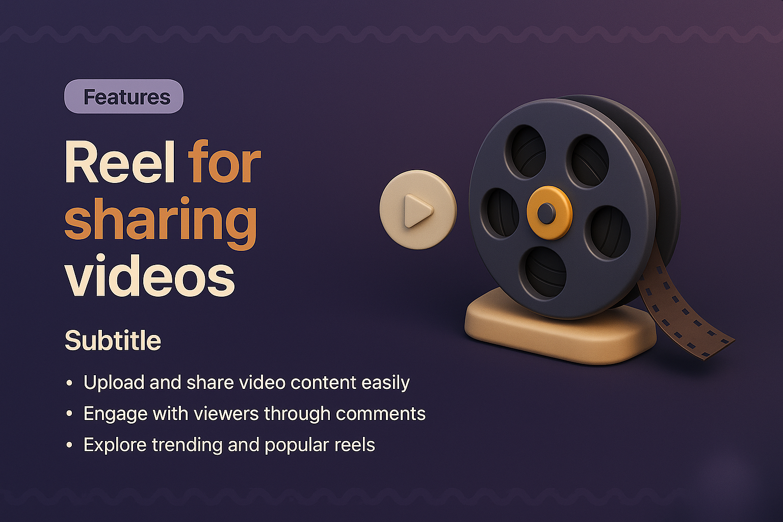 3D Illustration of Reel for Video Sharing Features