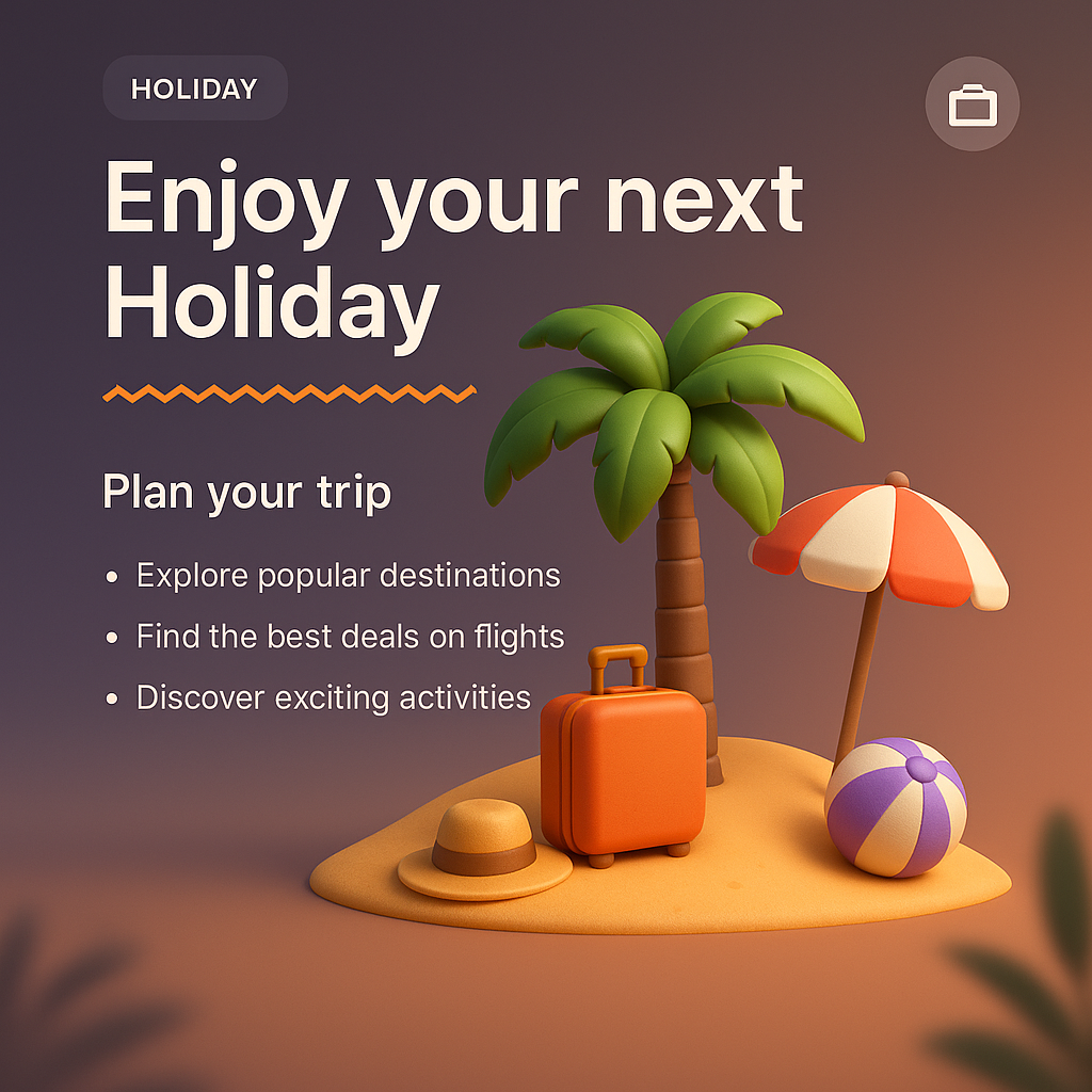 3D Holiday Icon for Travel Planning Landing Page