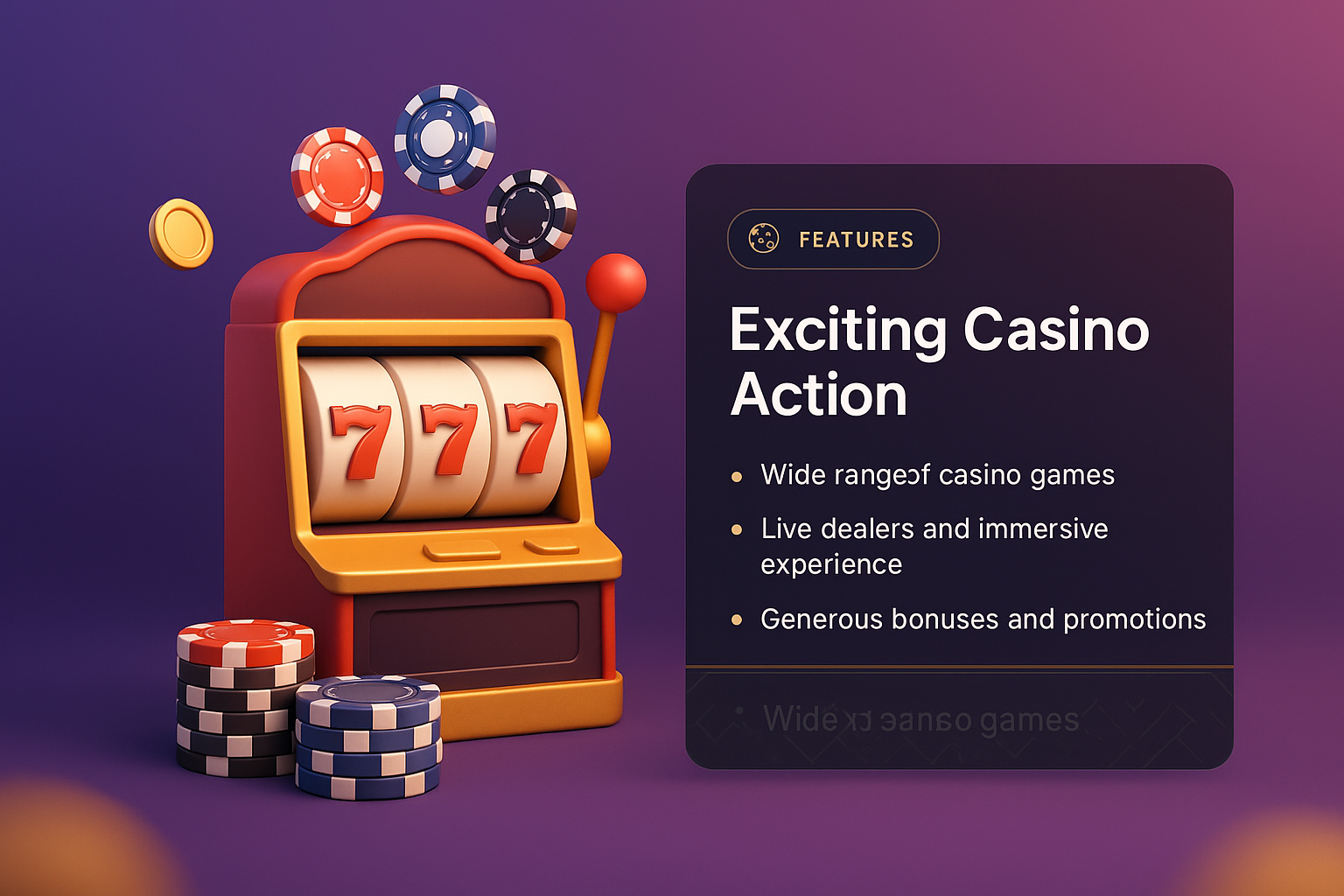 Vibrant 3D Casino Illustration with Features Highlight