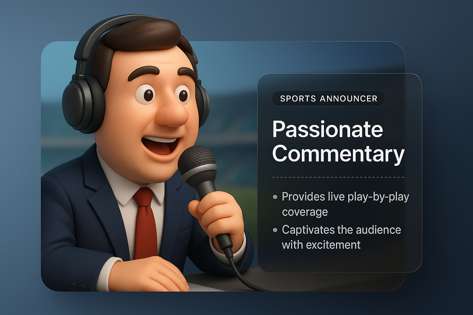 Dynamic Sports Announcer Illustration with Text Overlay