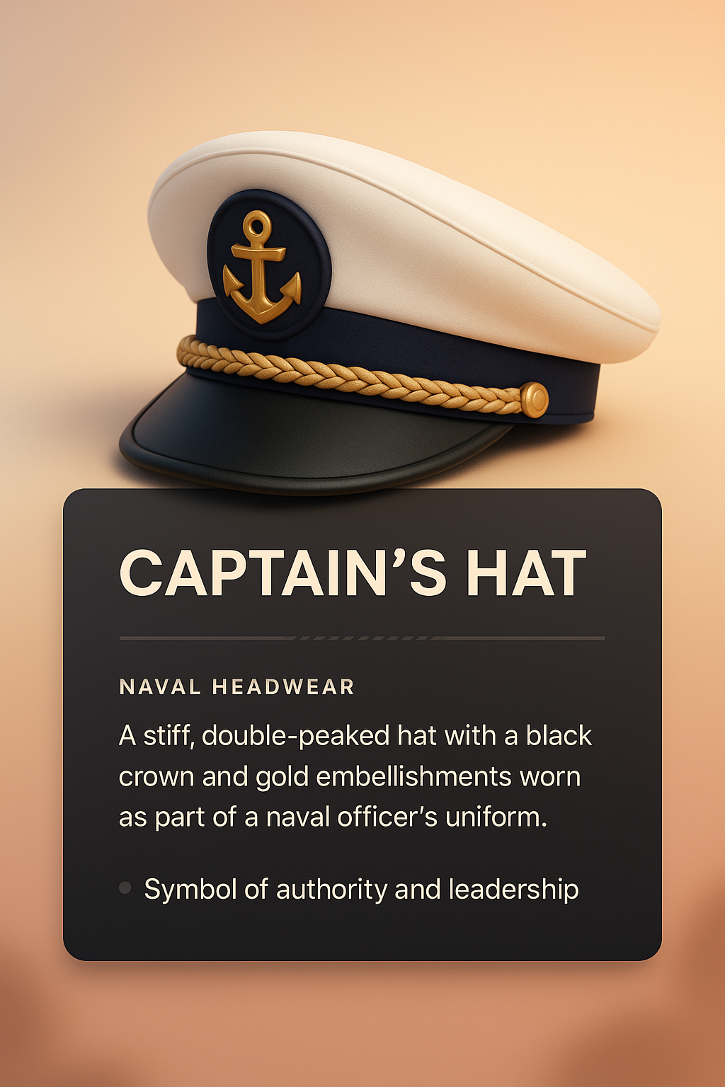 Stylish 3D Captain's Hat Illustration with Informative Block