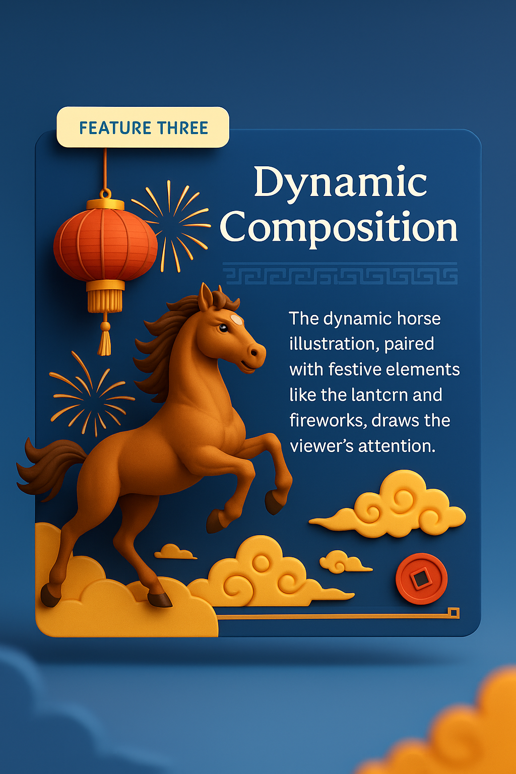 Festive 3D Chinese New Year Illustration with Horse and Lanterns