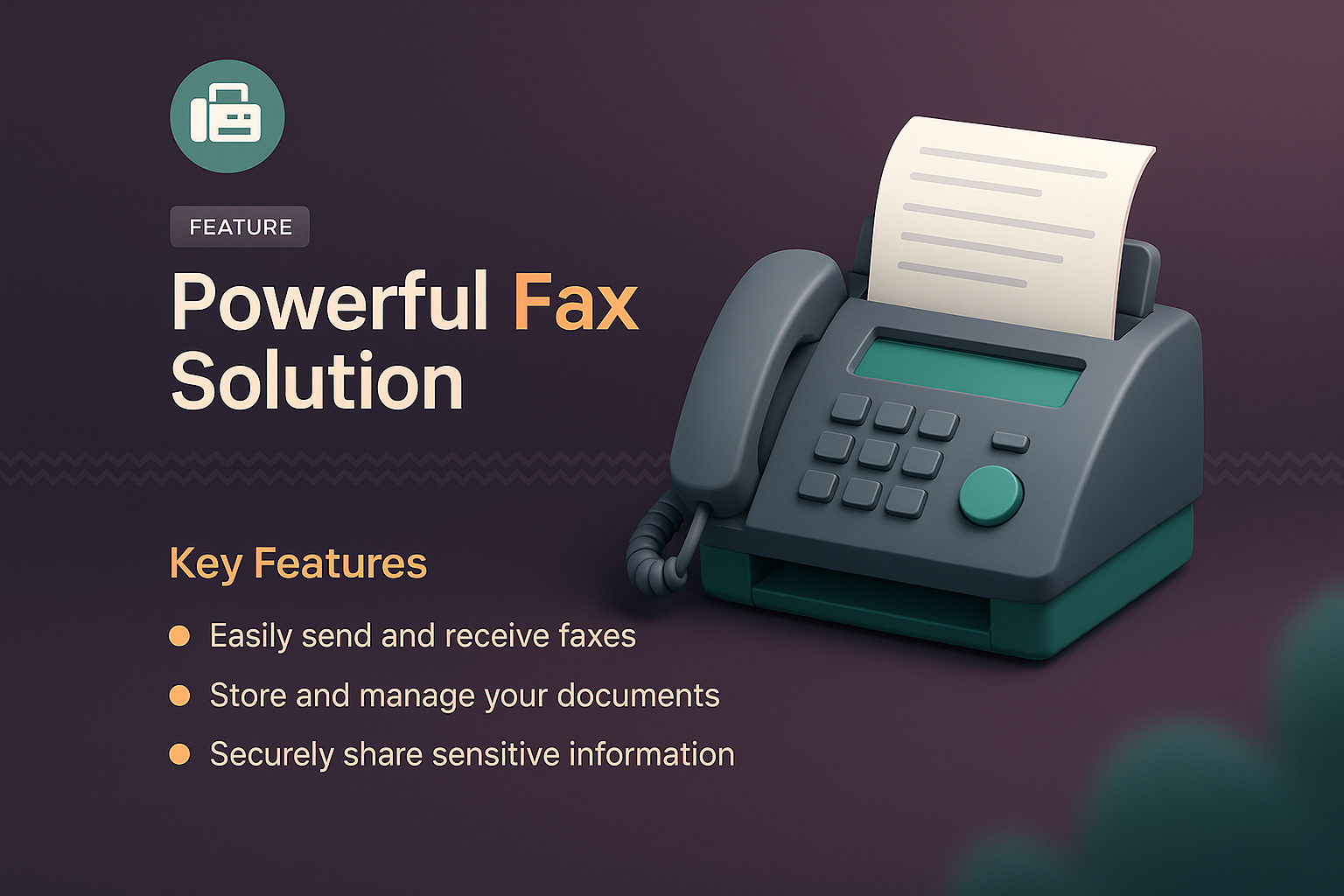 3D Illustration of a Powerful Fax Solution with Key Features