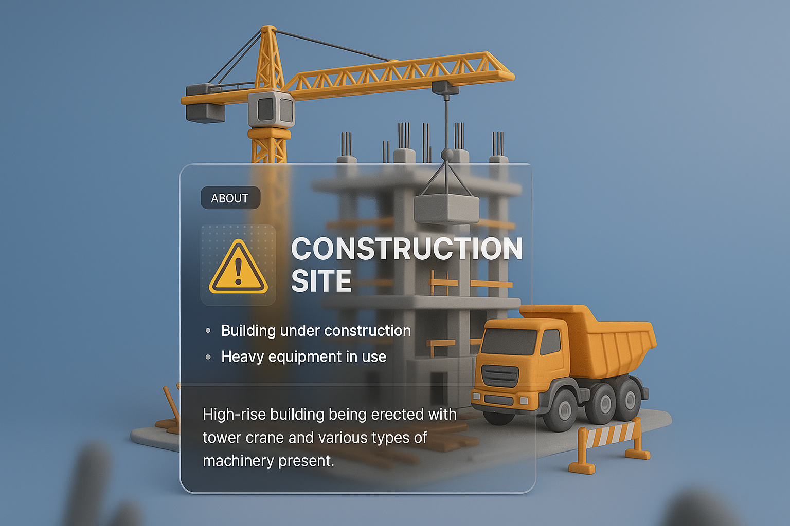 3D Construction Site Illustration with Informative Overlay