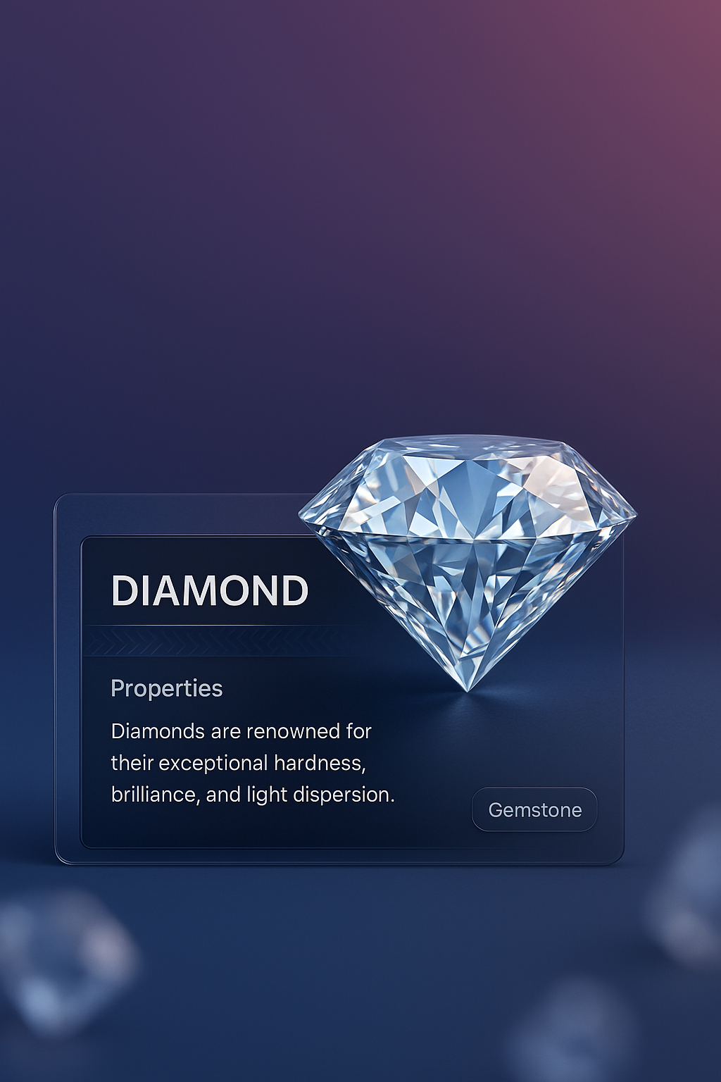 Elegant 3D Diamond Illustration with Informative Panel