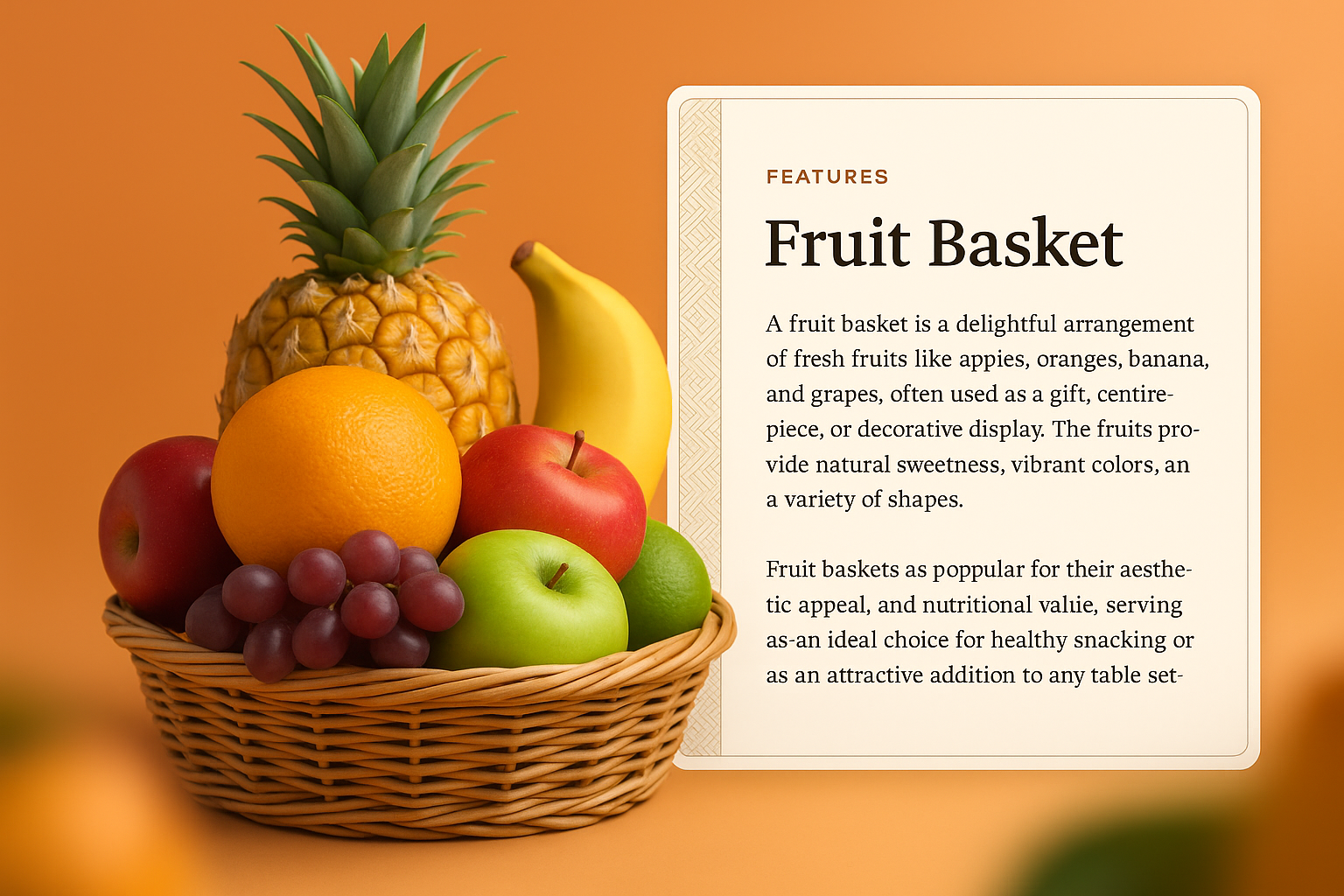 Colorful Fruit Basket Display with Informative Text