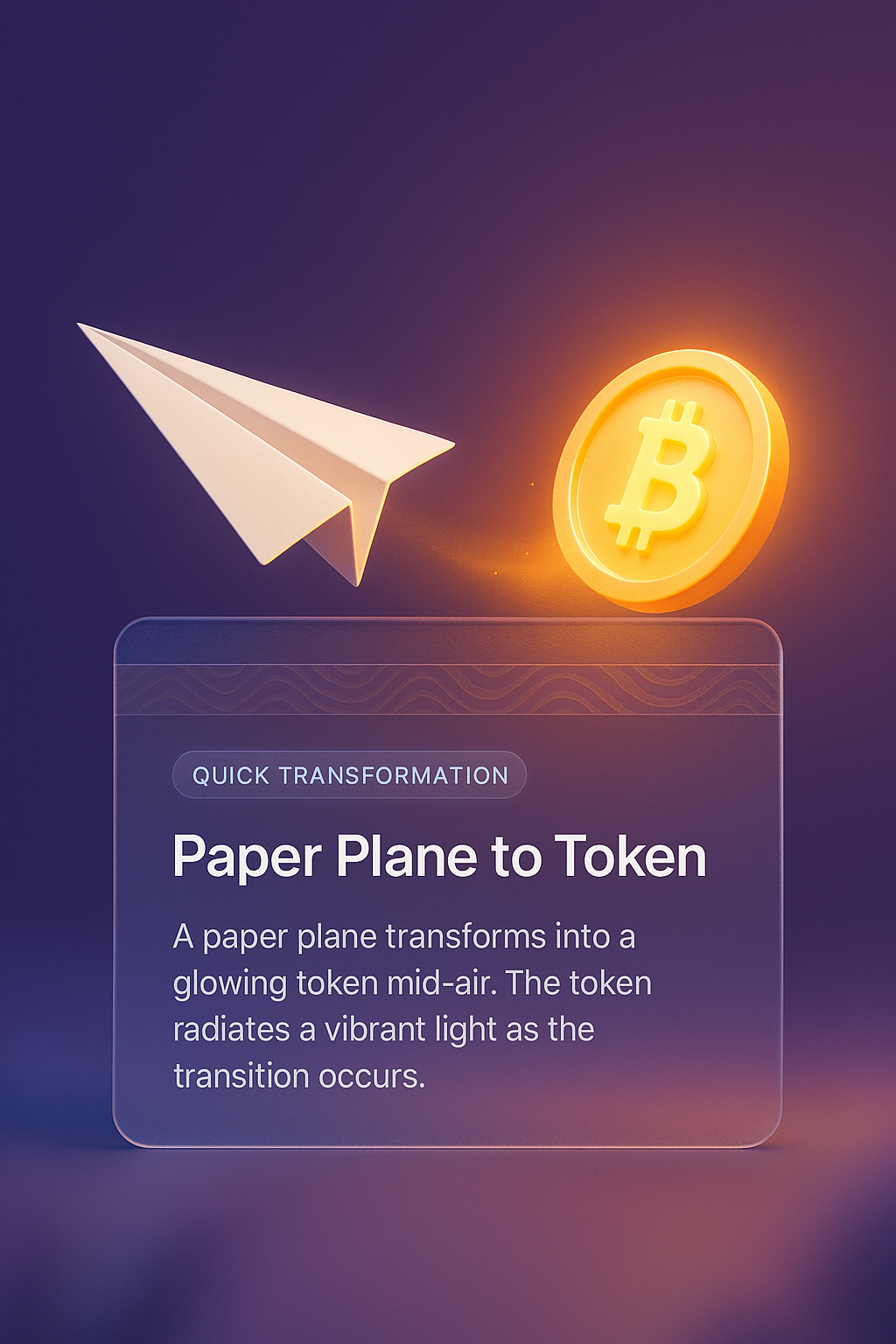 Paper Plane Transforming into a Glowing Token in Mid-Air