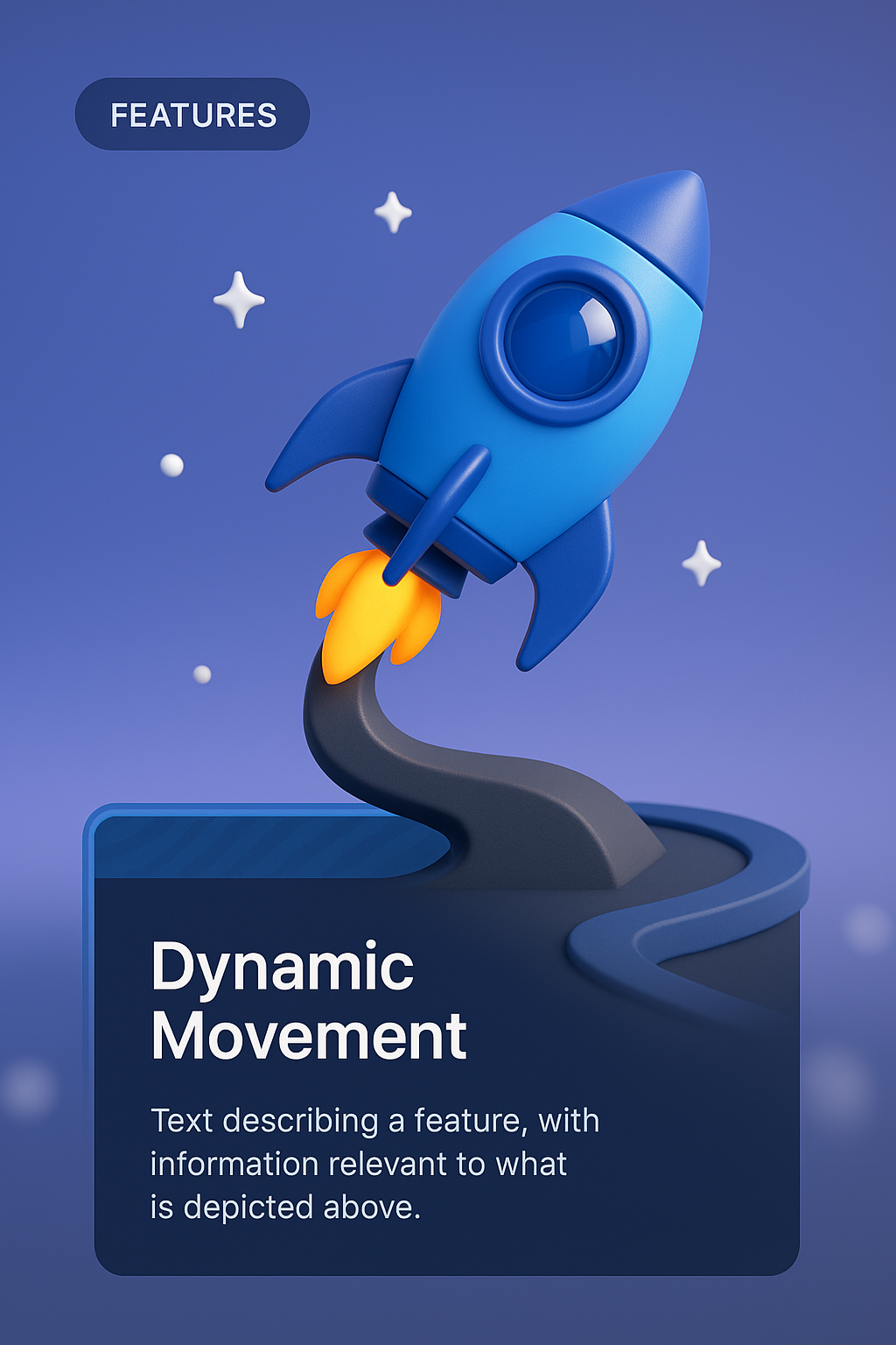 Dynamic 3D Rocket Illustration with Features Description
