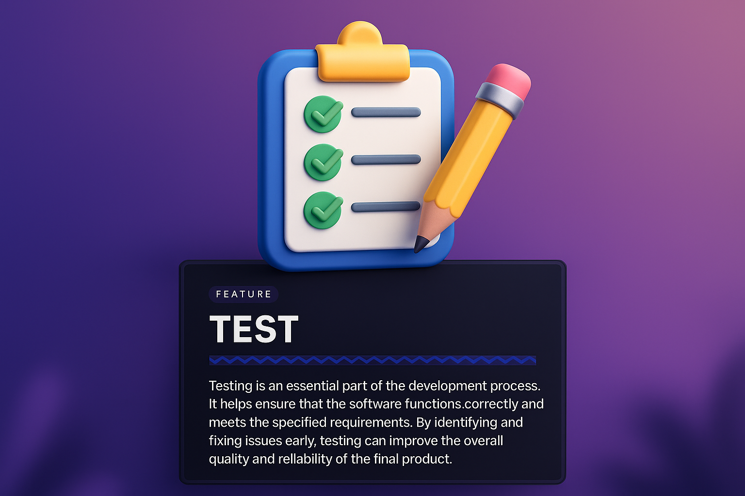 3D Illustration of Software Testing Feature Description