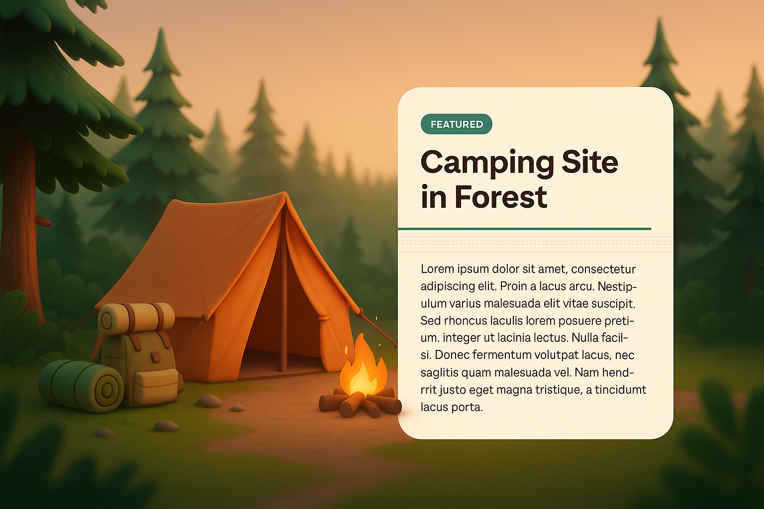 Camping Site in Forest - 3D Illustration with Features