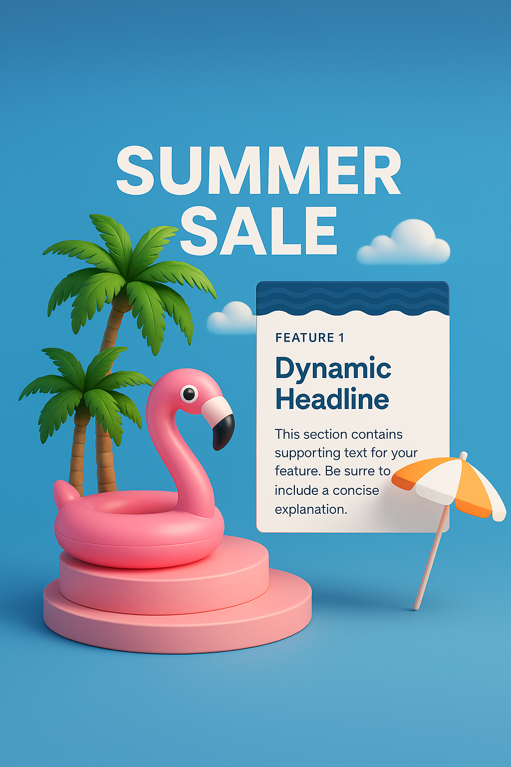 Vibrant Summer Sale Podium Design with Flamingo and Palm Trees