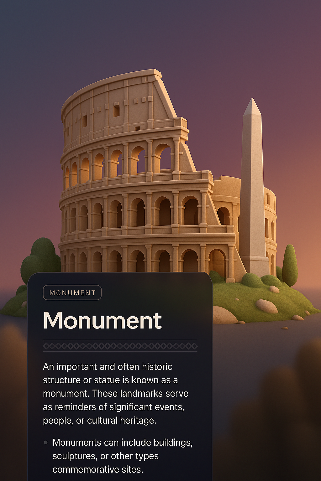 3D Monument Illustration with Informative Overlay
