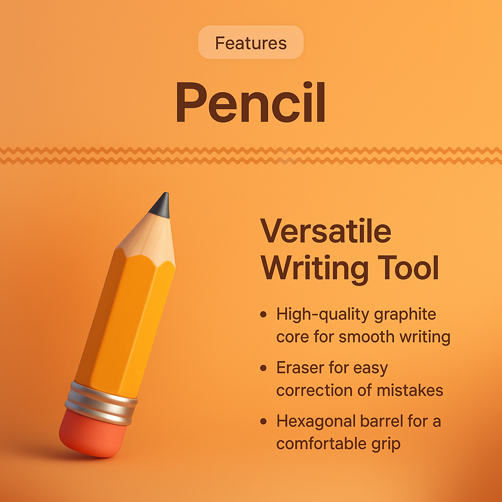 3D Illustration of a Pencil with Feature Highlights