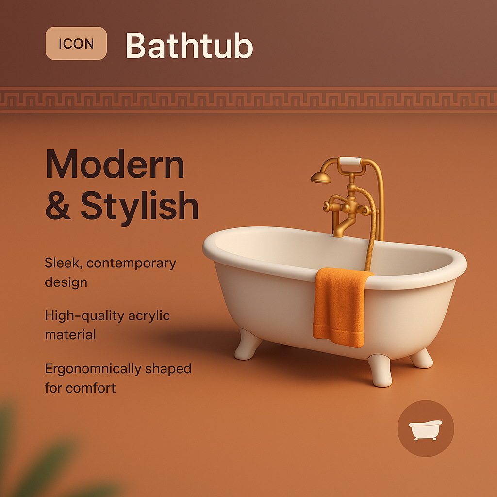 Stylish 3D Bathtub Illustration for Modern Interiors
