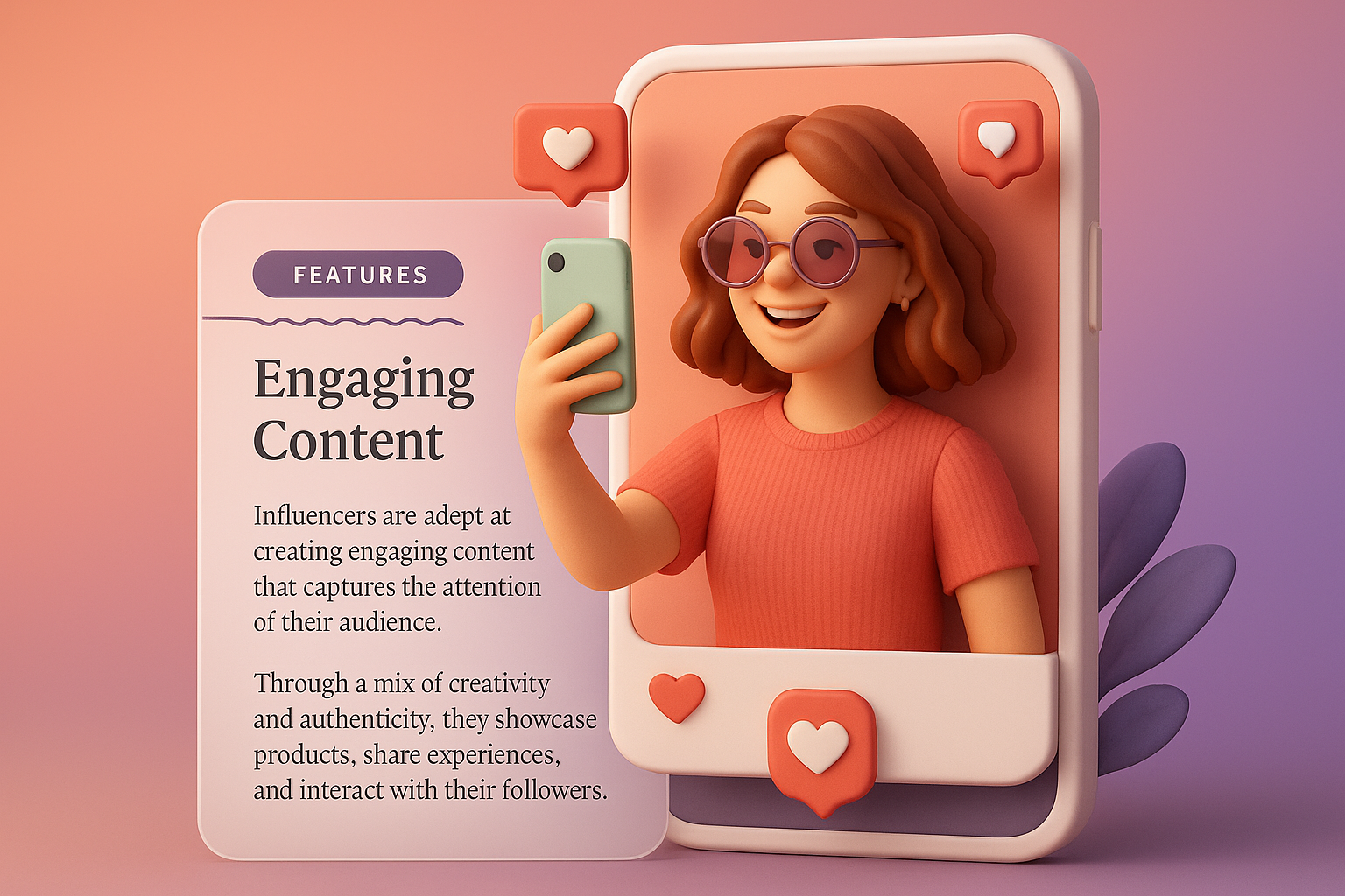 3D Illustration for Engaging Web Page Design Featuring Influencer