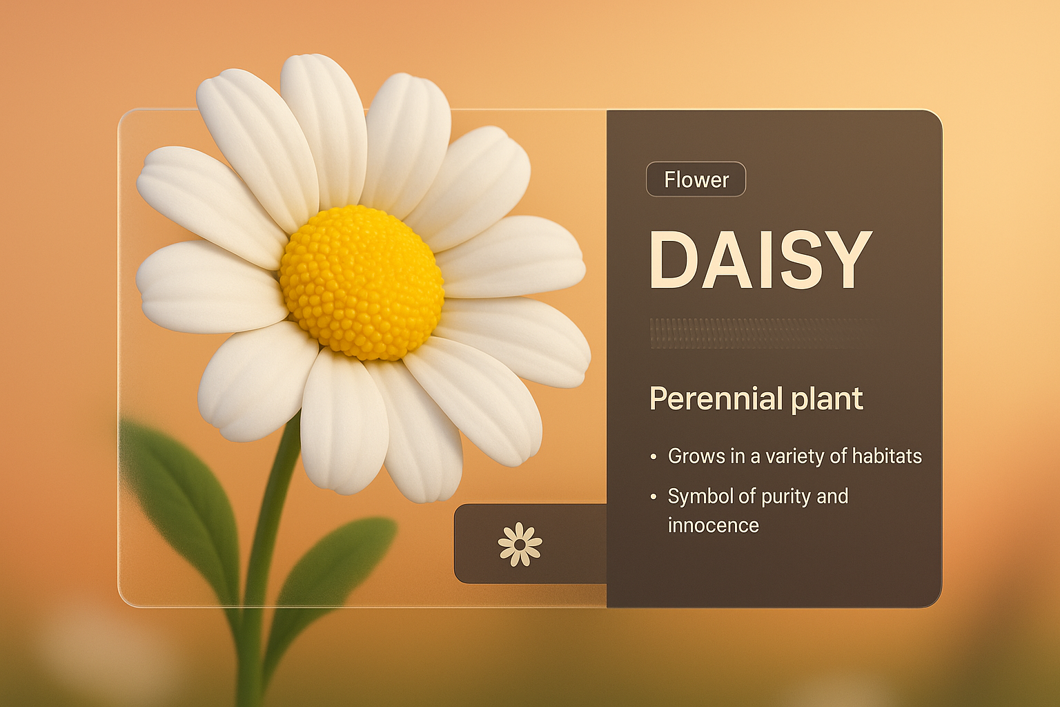 3D Design Featuring Daisy Flower with Information Overlay