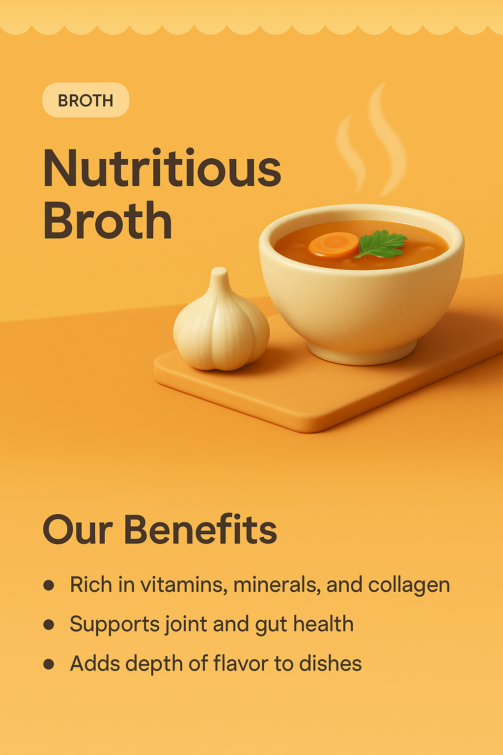 3D Illustration of Nutritious Broth with Benefits Highlighted