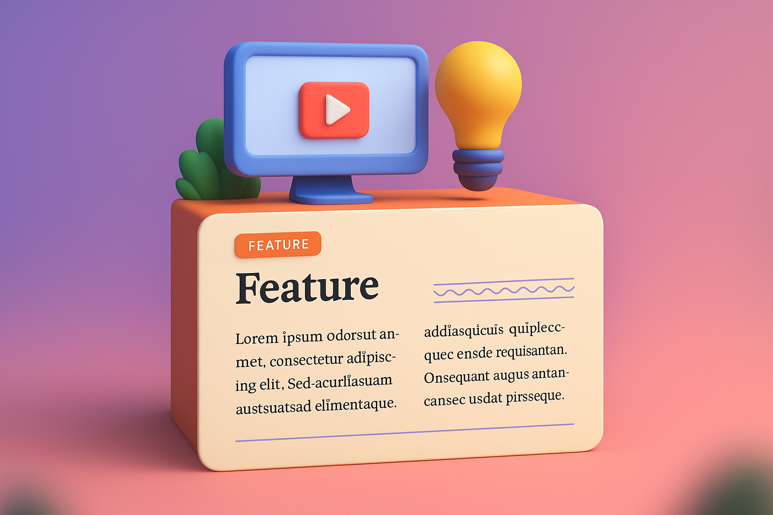 Creative 3D Web Design Tutorial Visual with Features Block