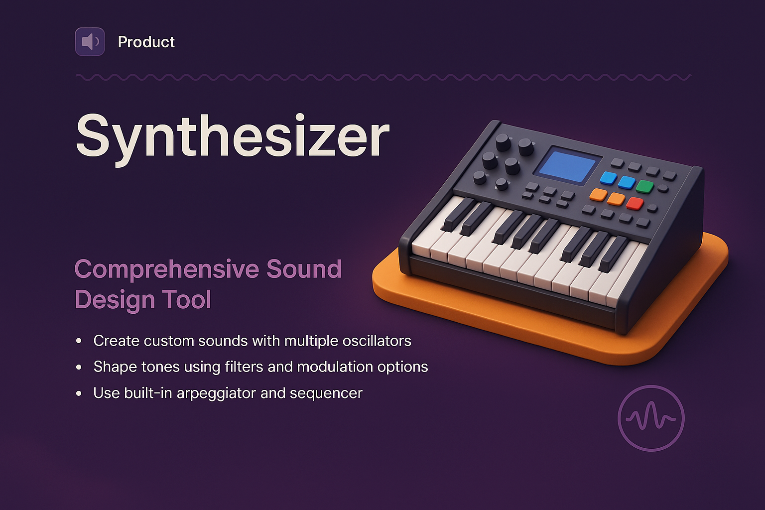 Synthesizer Landing Page Design with 3D Elements