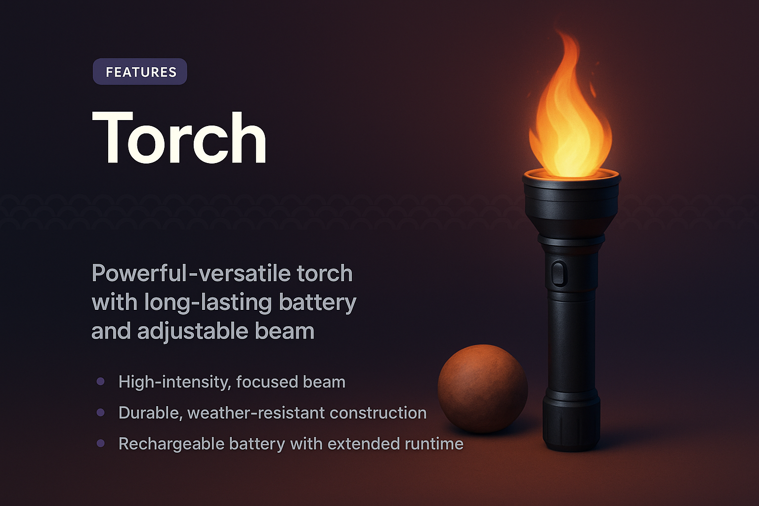 3D Illustration of a Torch with Features and Description