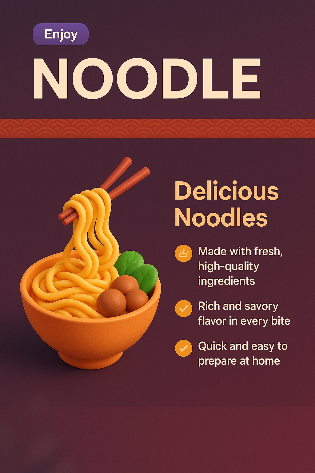 Delicious Noodle Landing Page Design with 3D Illustration