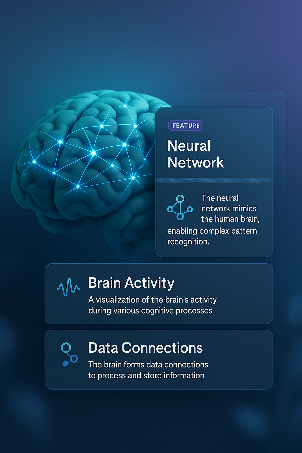 3D Neural Network Illustration Featuring Brain Activity and Data Connections