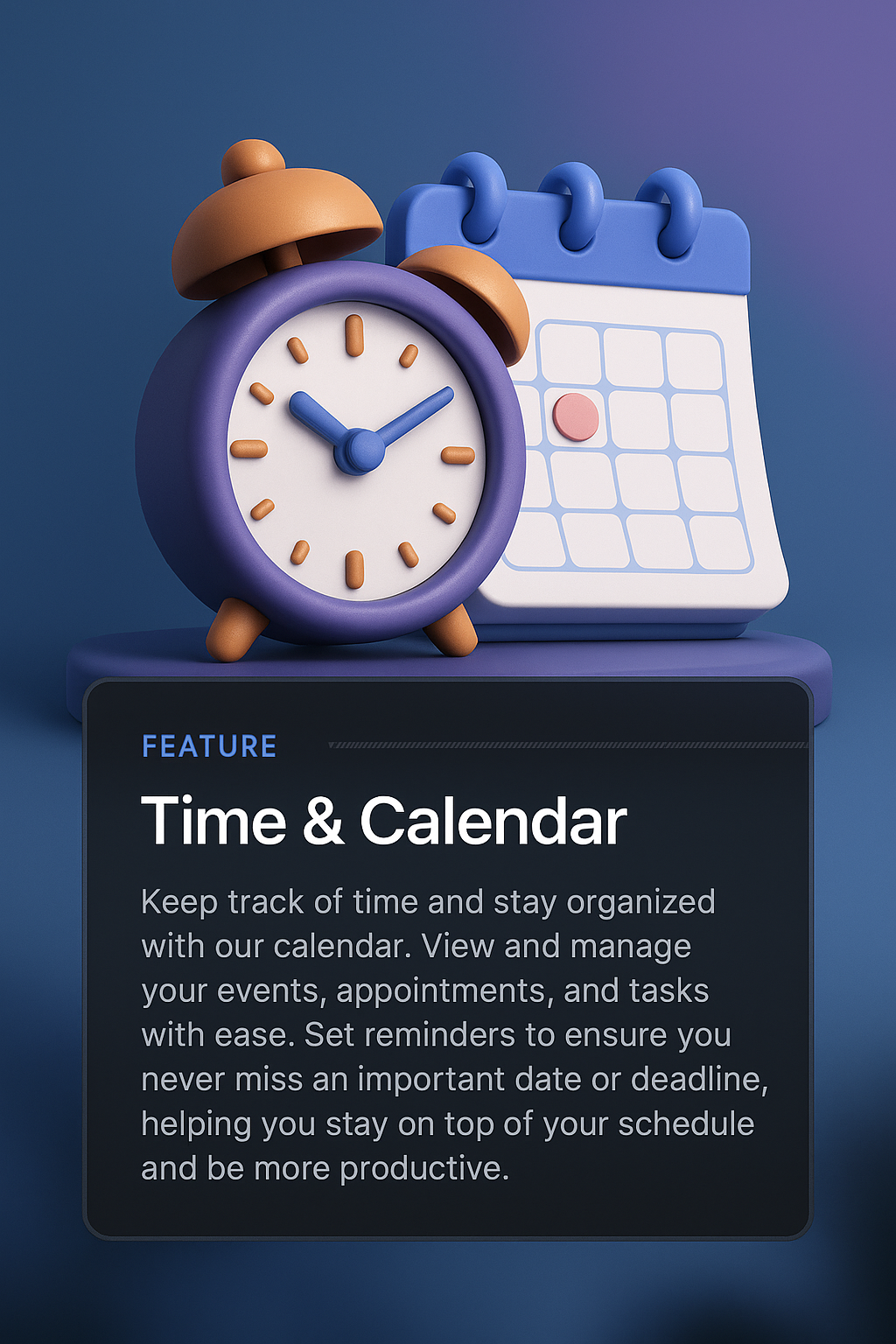 3D Web Design Featuring Time & Calendar Elements