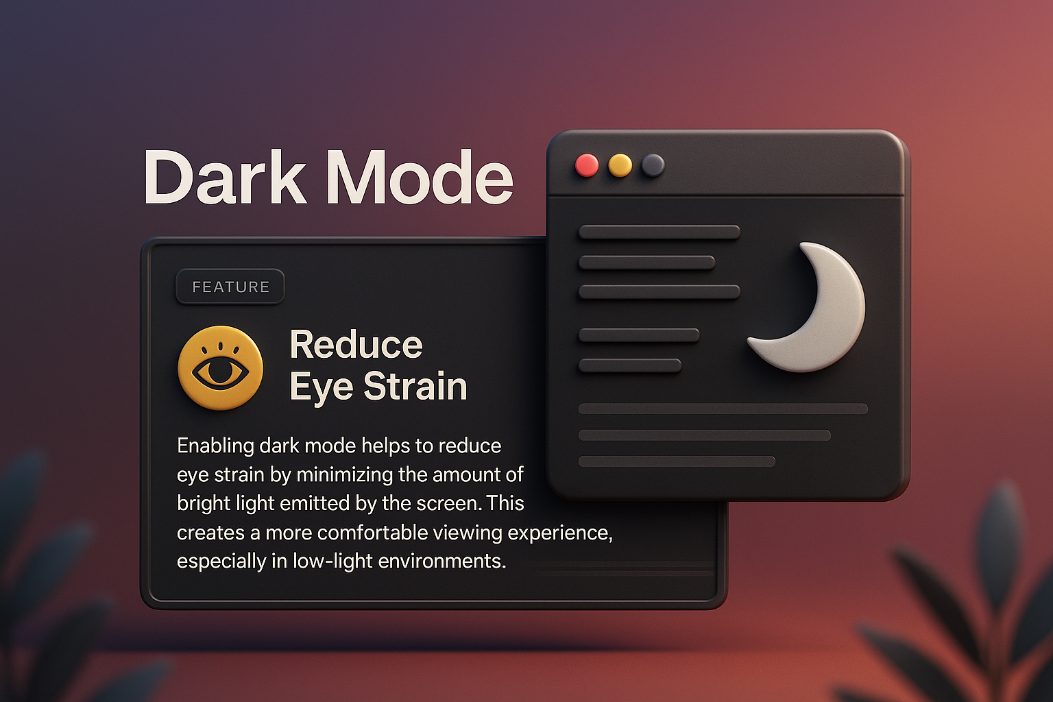 3D Web Design Block Featuring Dark Mode Benefits