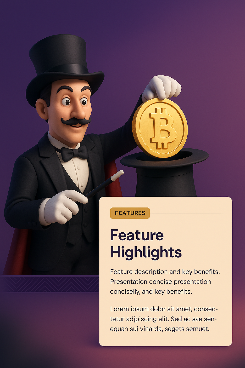 Magician Revealing Bitcoin from Hat - Creative Visual Design