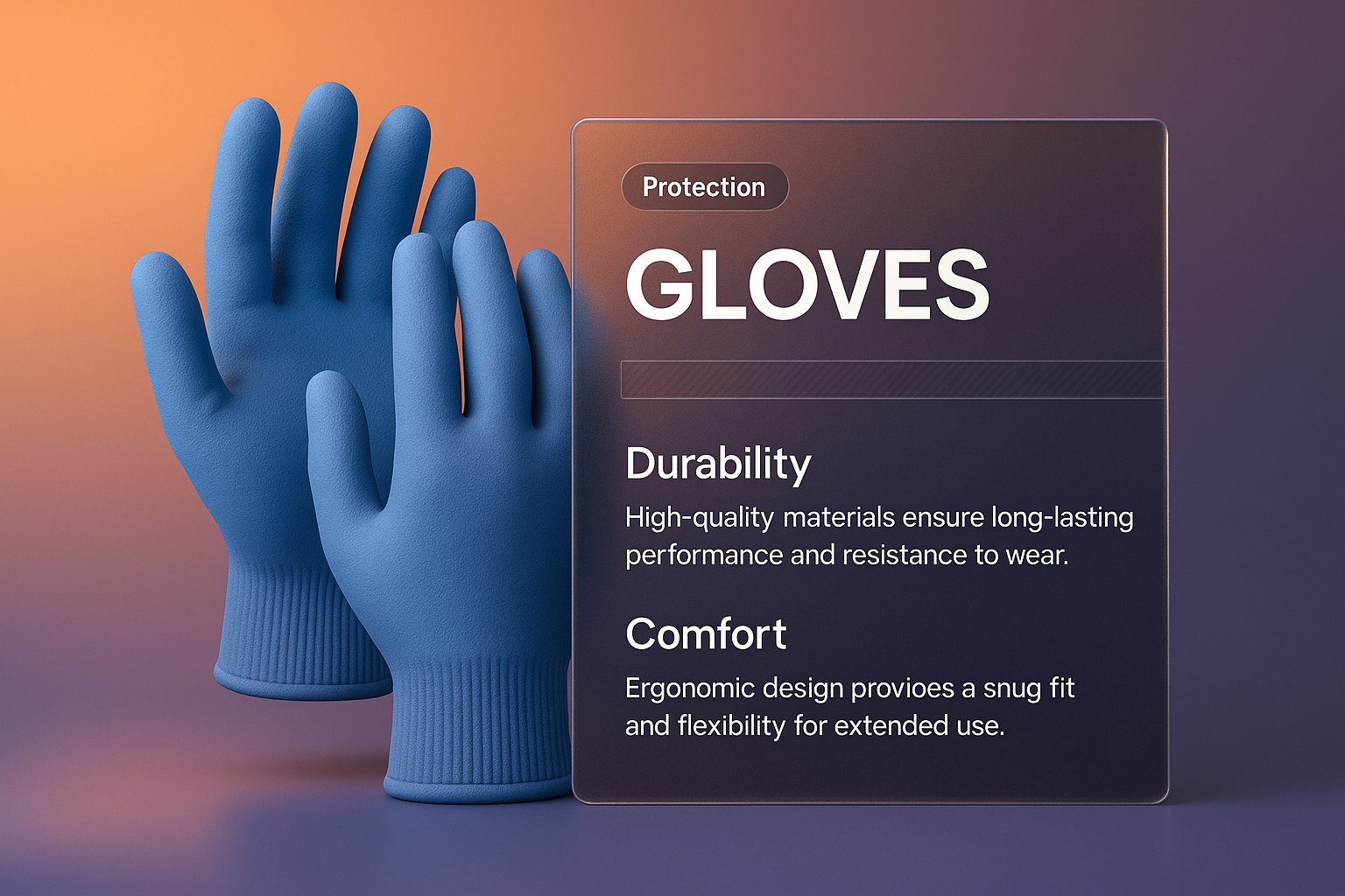 3D Illustration of Protective Gloves with Info Overlay