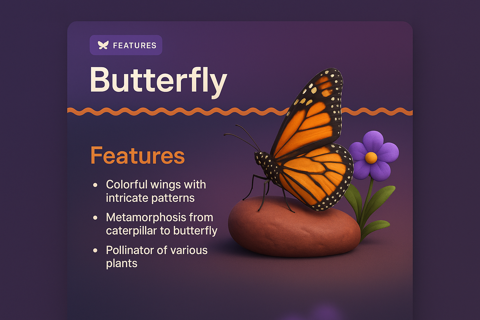 Vibrant Butterfly 3D Illustration with Features Overview
