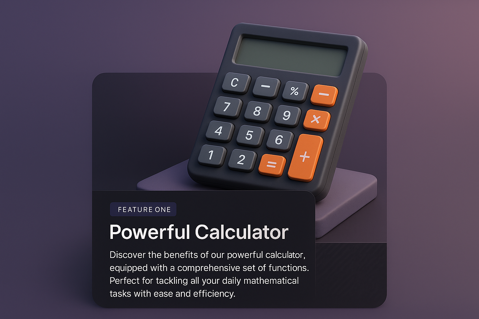 Sleek 3D Calculator Design with Features Highlight
