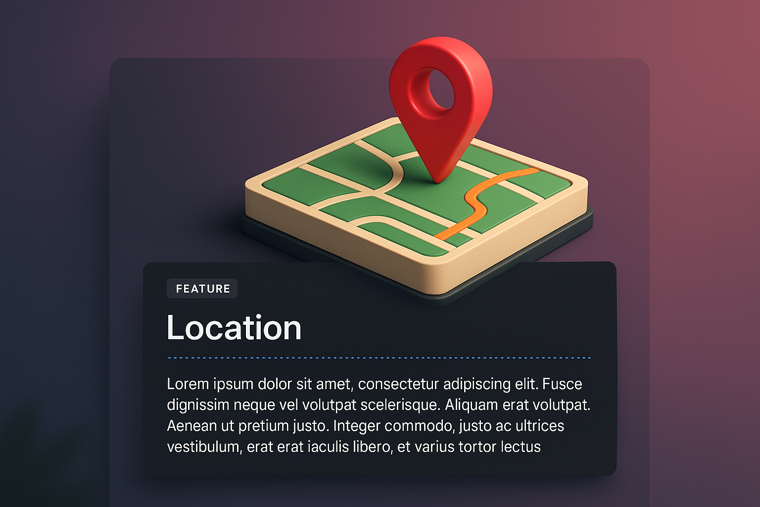 3D Illustration of Location Feature with Integrated Design Elements