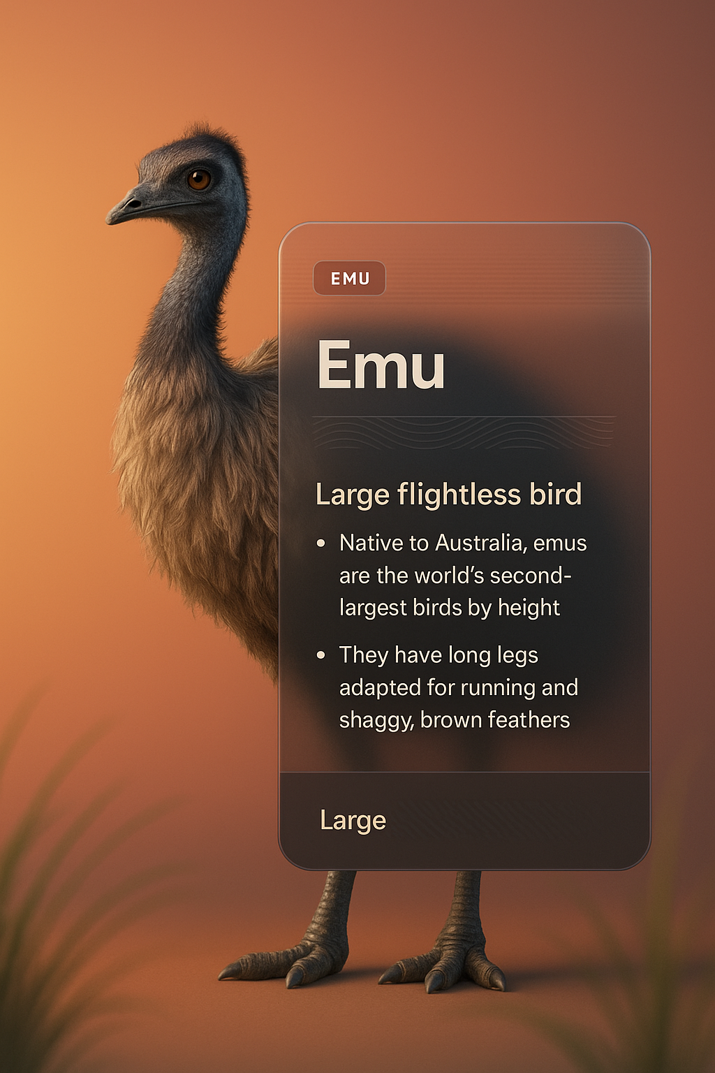 3D Illustration of an Emu with Informative Overlay